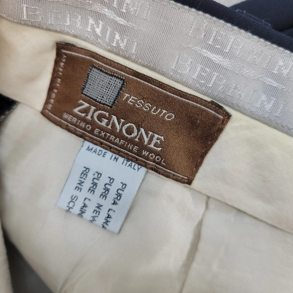 Zignone Dress Pants Mens 34x29 Black Wool Pleated Cuffed Made in Italy Trousers
